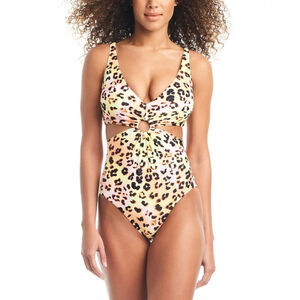 Bar III Women's Medium Multicolor Animal-Print O-Ring Monokini Swimsuit NWT